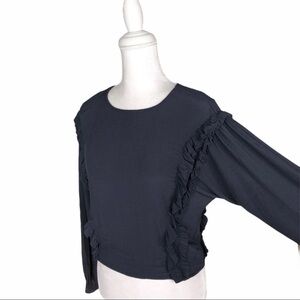Knot Sisters navy blue ruffle blouse top XS